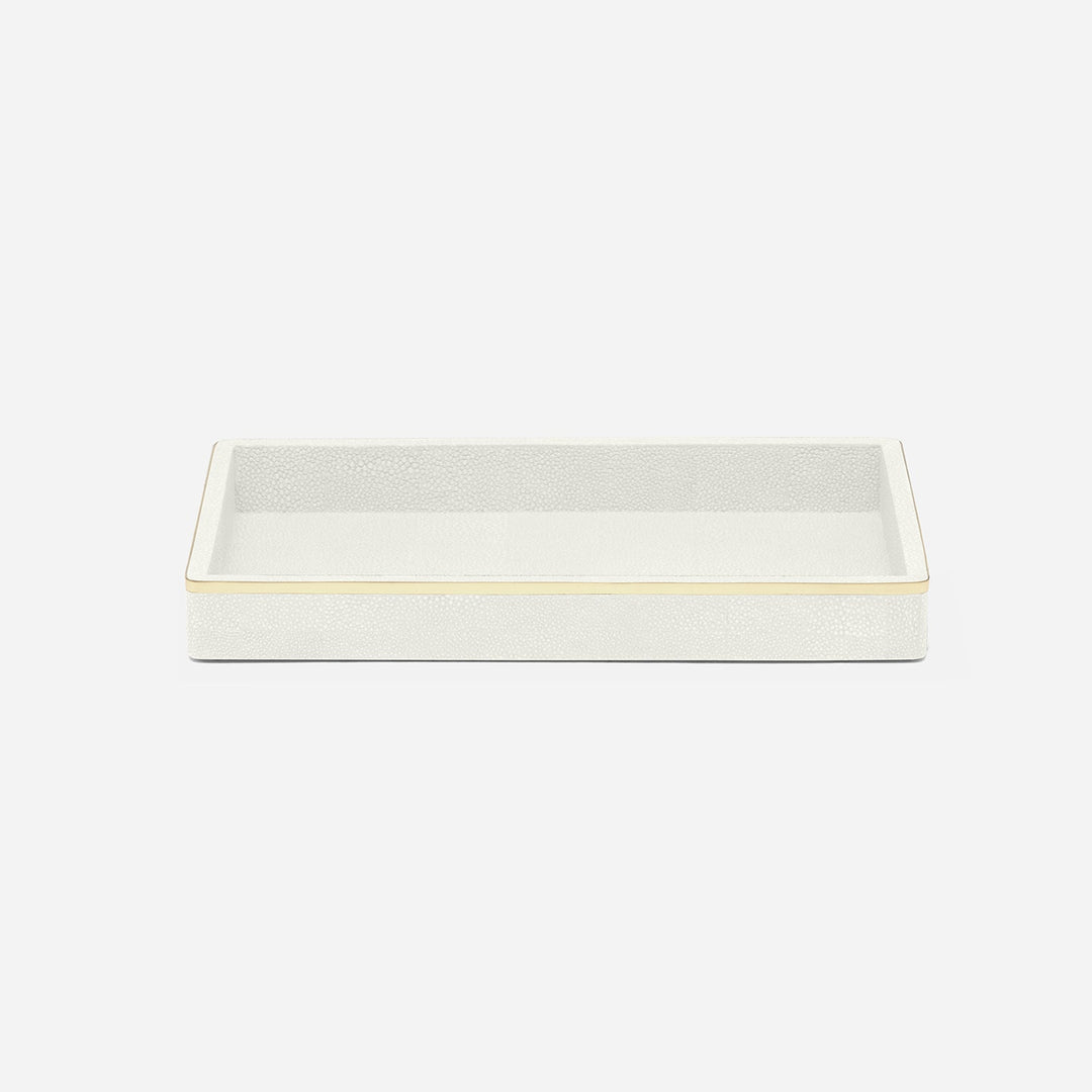 Bradford, Blanc Br/Gold, Tray, Rectangular Straight, Small, Realistic Faux Shagreen/Brass