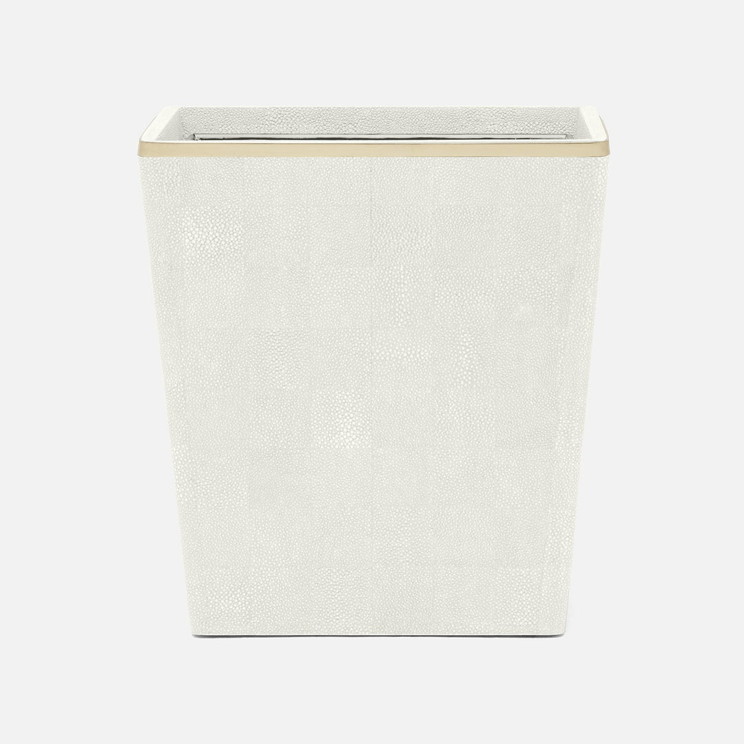 Bradford, Blanc Br/Gold, Wastebasket, Rectangular Tapered, Realistic Faux Shagreen/Brass