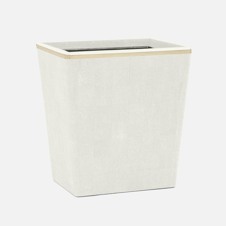 Bradford, Blanc Br/Gold, Wastebasket, Rectangular Tapered, Realistic Faux Shagreen/Brass