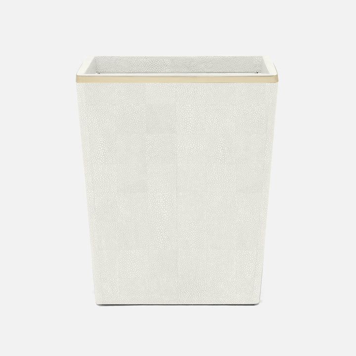 Bradford, Blanc Br/Gold, Wastebasket, Square Tapered, Realistic Faux Shagreen/Brass