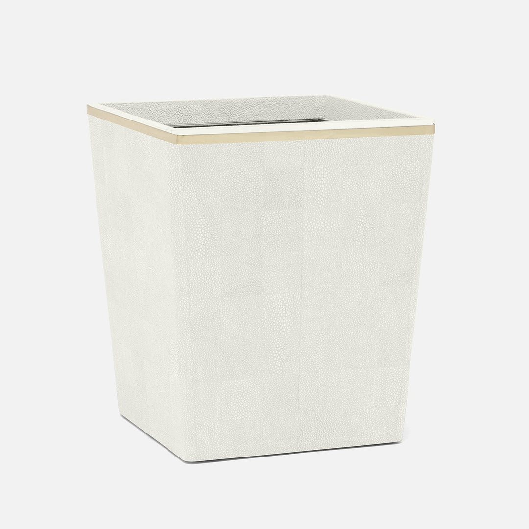 Bradford, Blanc Br/Gold, Wastebasket, Square Tapered, Realistic Faux Shagreen/Brass