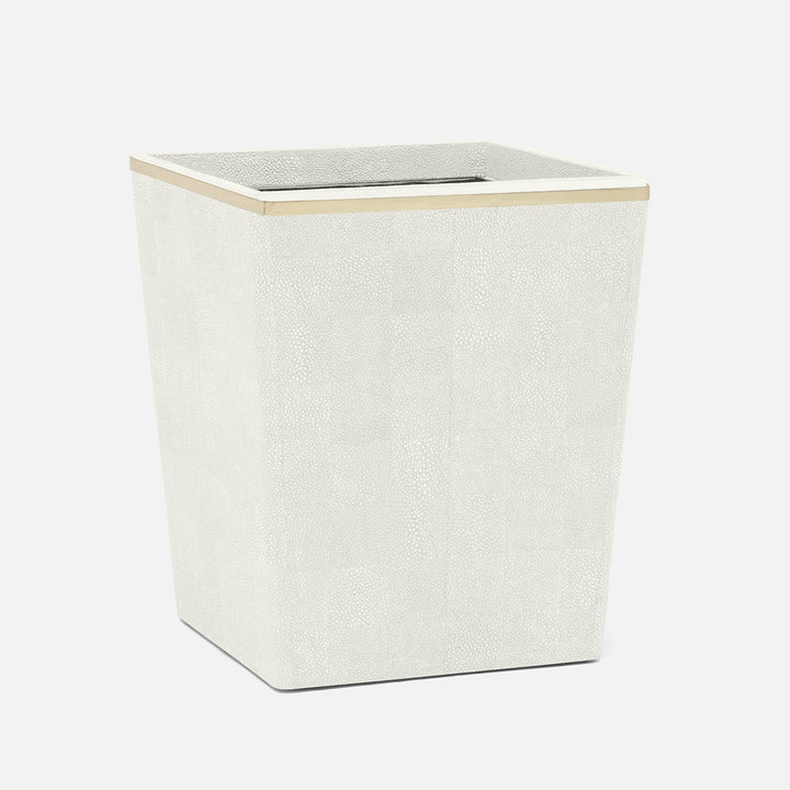 Bradford, Blanc Br/Gold, Wastebasket, Square Tapered, Realistic Faux Shagreen/Brass
