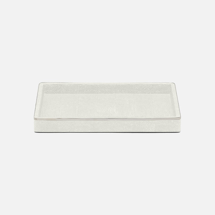 Bradford, Blanc Br/Silver, Tray, Rectangular Straight, Large, Realistic Faux Shagreen/Silver