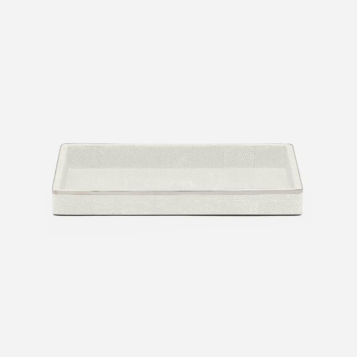 Bradford, Blanc Br/Silver, Tray, Rectangular Straight, Small, Realistic Faux Shagreen/Stainless Stee