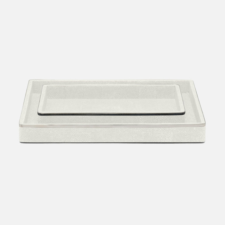 Bradford, Blanc Br/Silver, Tray, Rectangular Straight, Small, Realistic Faux Shagreen/Stainless Stee