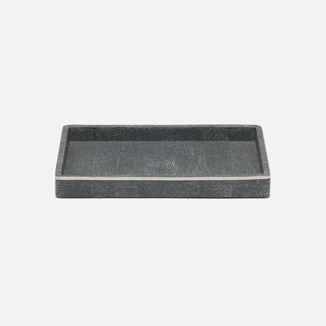 Bradford, Cool Gray/Silver, Tray, Rectangular Straight, Large, Realistic Faux Shagreen/Stainless Ste