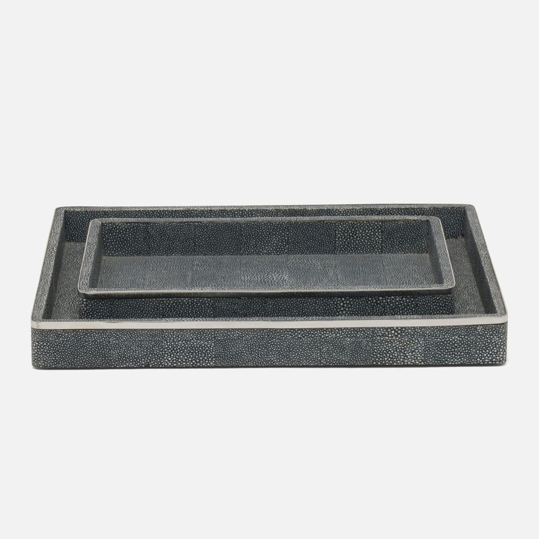 Bradford, Cool Gray/Silver, Tray, Rectangular Straight, Large, Realistic Faux Shagreen/Stainless Ste