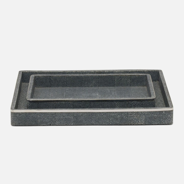 Bradford, Cool Gray/Silver, Tray, Rectangular Straight, Large, Realistic Faux Shagreen/Stainless Ste