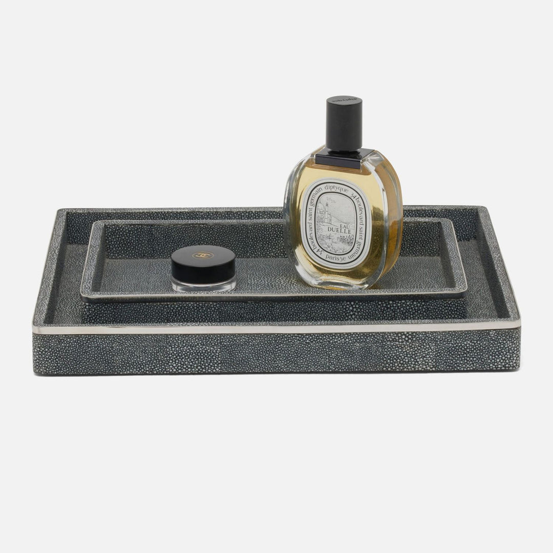 Bradford, Cool Gray/Silver, Tray, Rectangular Straight, Small, Realistic Faux Shagreen/Stainless Ste