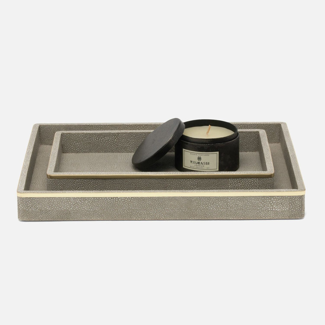 Bradford, Sand/Gold, Tray, Rectangular Straight, Small, Realistic Faux Shagreen/Brass