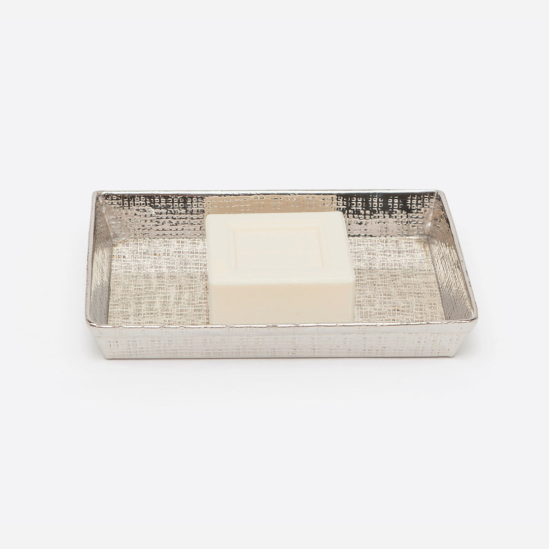 Buren, Shiny Nickel, Soap Dish, Rectangular Tapered, Etched, Metal
