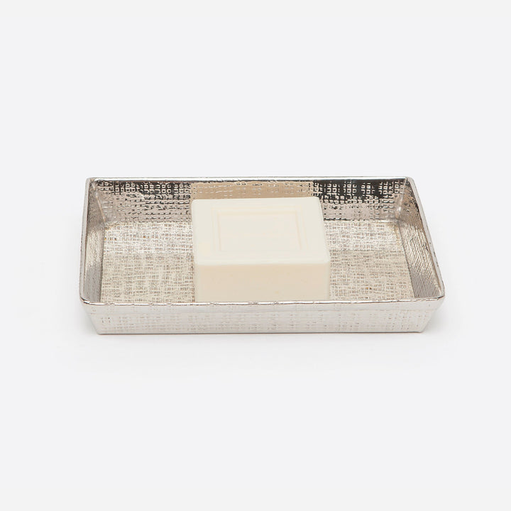 Buren, Shiny Nickel, Soap Dish, Rectangular Tapered, Etched, Metal