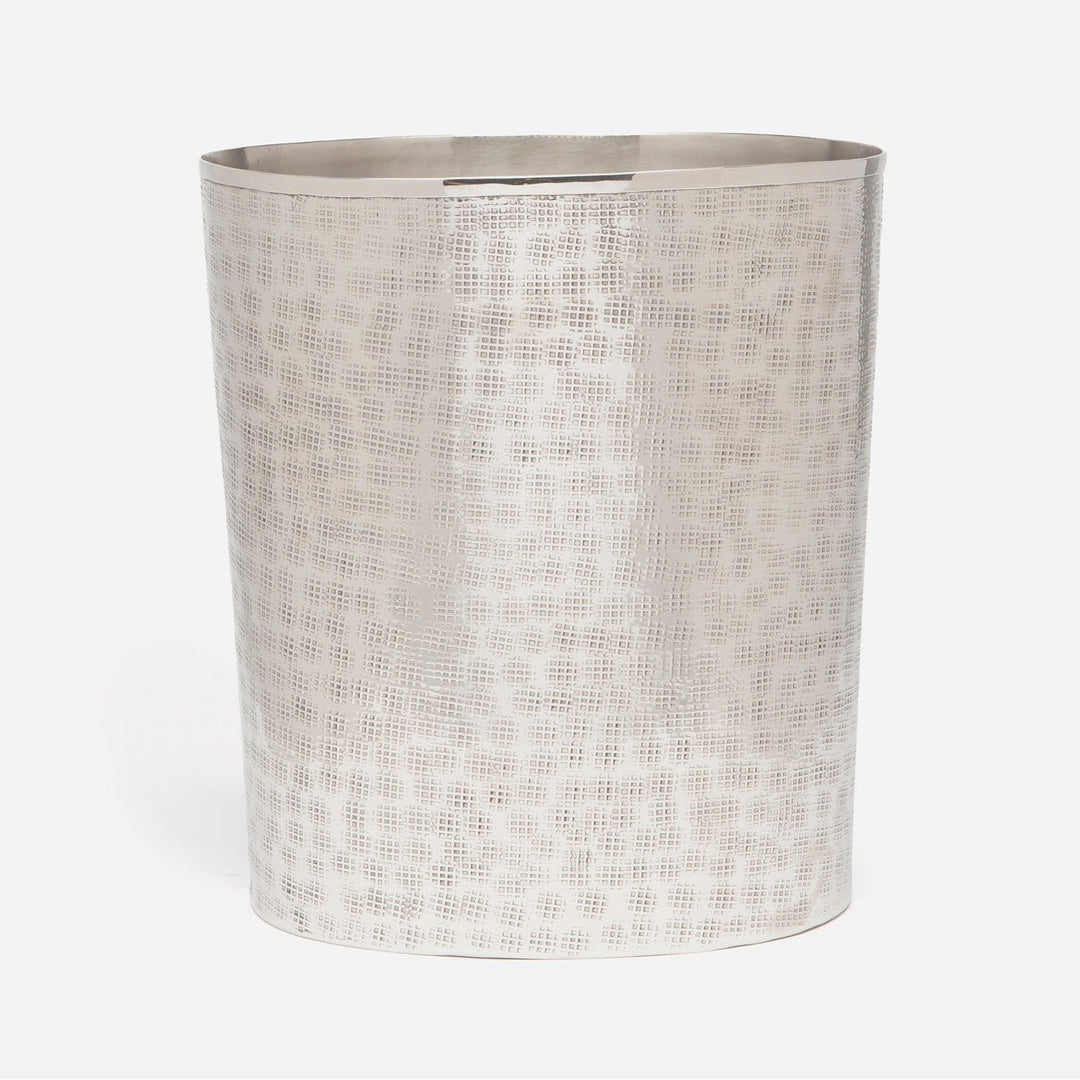 Buren, Shiny Nickel, Wastebasket, Oval, Etched, Metal
