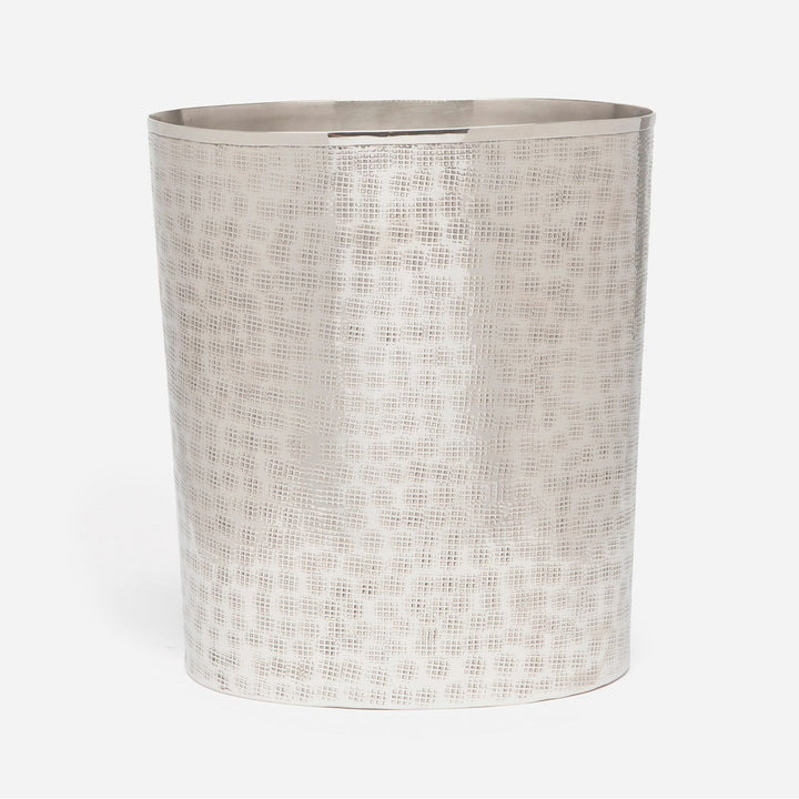 Buren, Shiny Nickel, Wastebasket, Oval, Etched, Metal