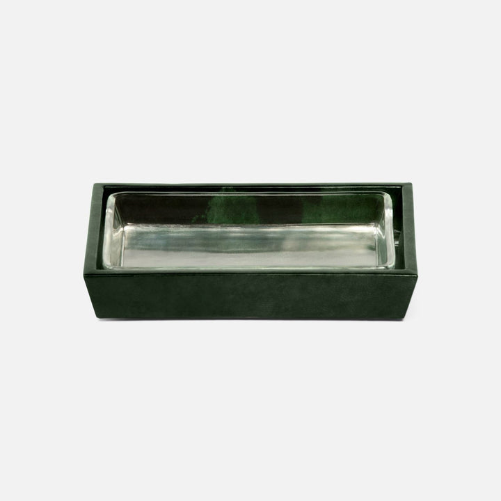 Carlow, Emerald Gloss, Soap Dish W/ Glass Liner, Rectangular Tapered, Vellum Leather