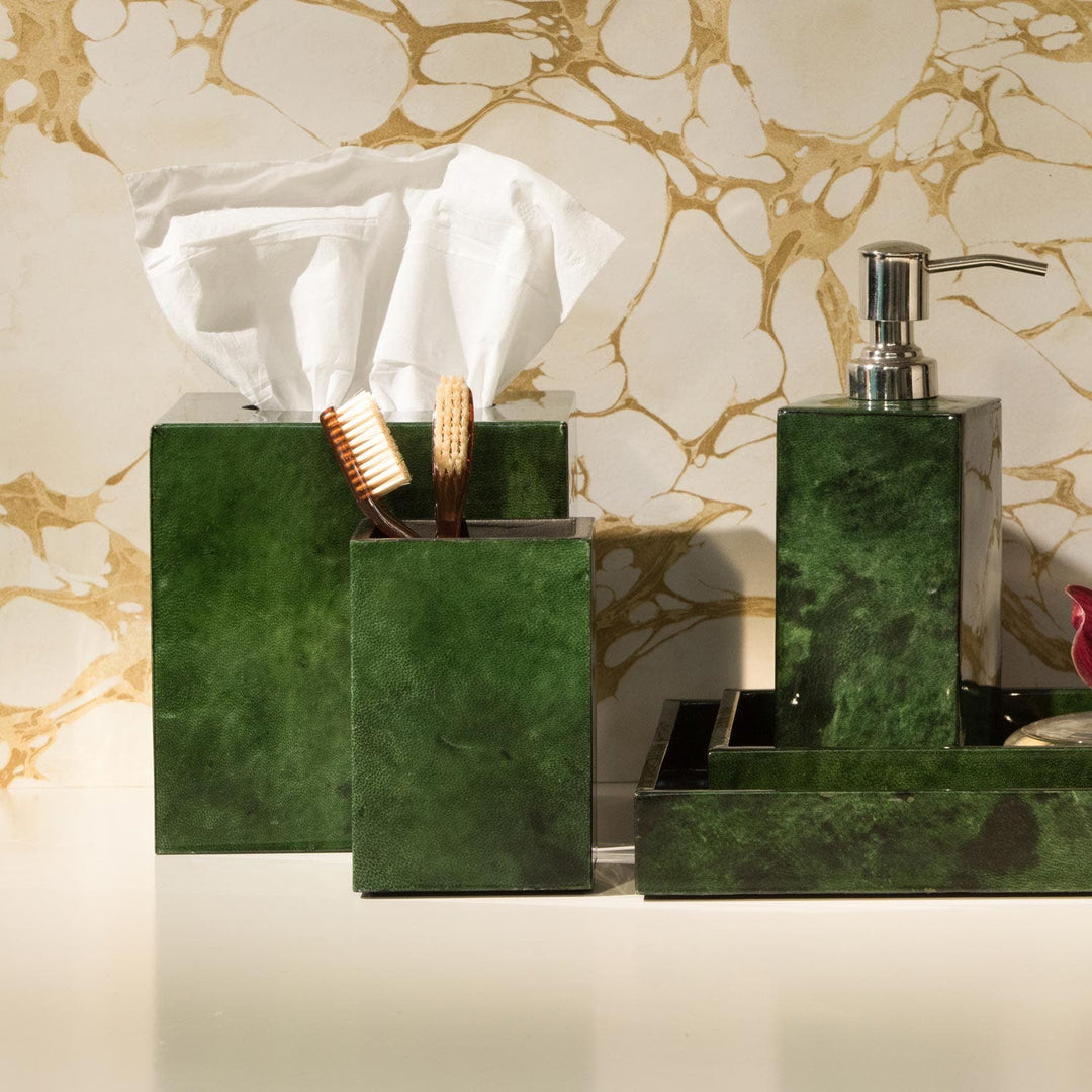Carlow, Emerald Gloss, Tissue Box, Square Straight, Vellum Leather