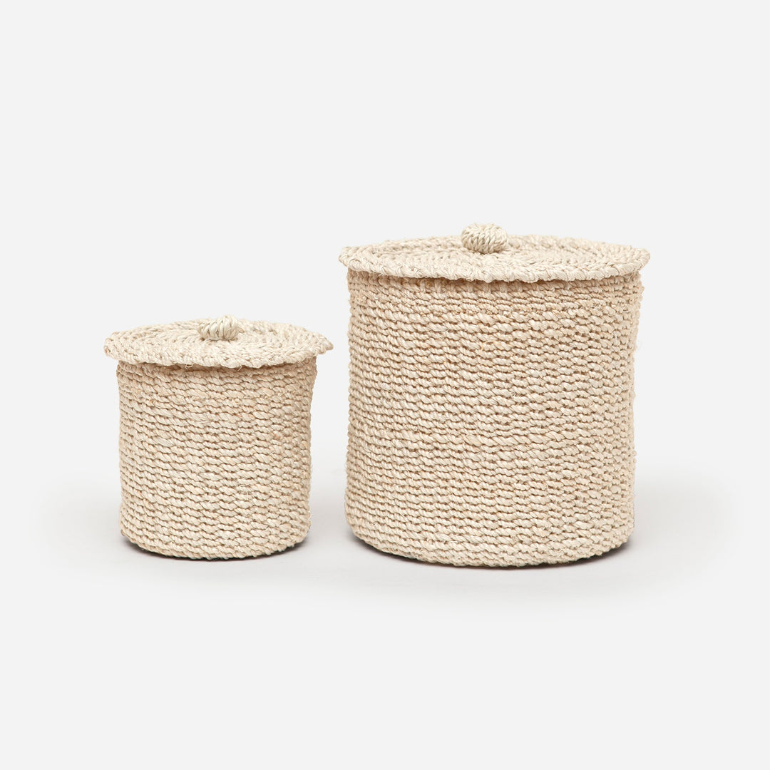 Chelston, Bleached, Canister, Round, Abaca Fiber, S/2