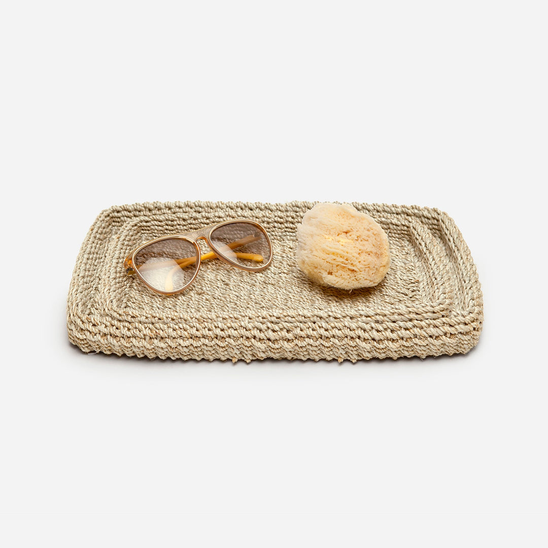 Chelston, Bleached, Nested Trays, Rectangular Straight, Abaca Fiber S/2