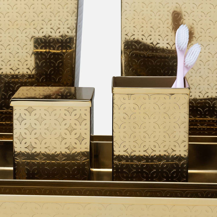 Concord, Shiny Gold, Brush Holder, Square Straight, Lattice Stainless Steel