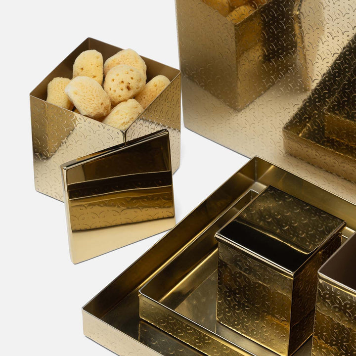 Concord, Shiny Gold, Canister, Square Straight, Large, Lattice Stainless Steel