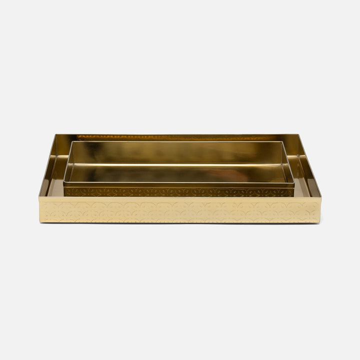 Concord, Shiny Gold, Nested Trays, Rectangular Straight, Lattice Stainless Steel, S/2