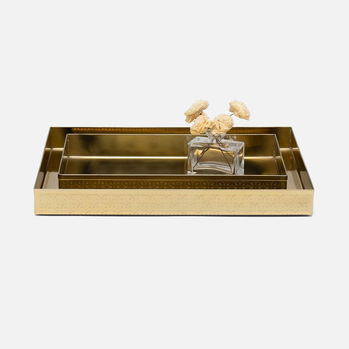 Concord, Shiny Gold, Nested Trays, Rectangular Straight, Lattice Stainless Steel, S/2