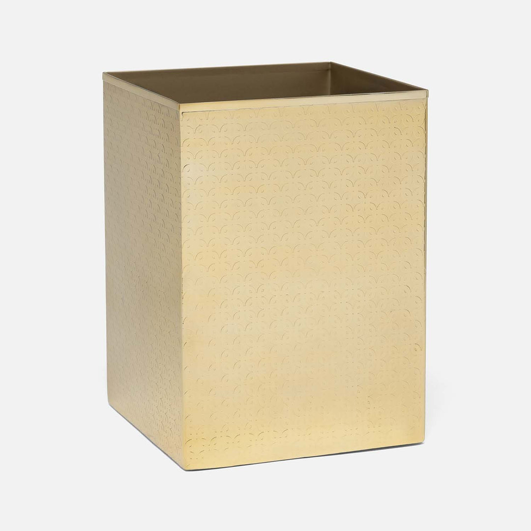 Concord, Shiny Gold, Wastebasket, Square Straight, Tapered, Lattice Stainless Steel
