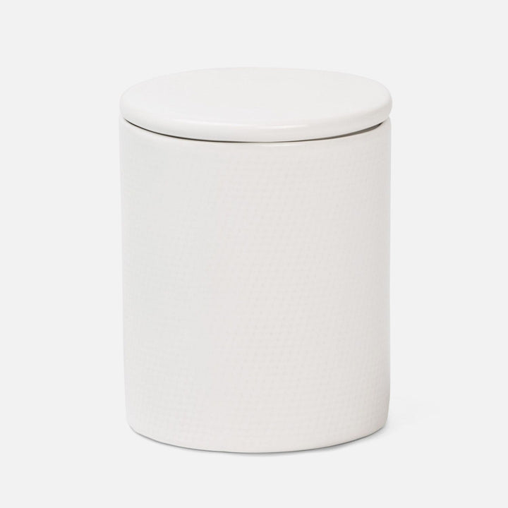 Cordoba, White Burlap, Canister, Round, Ceramic