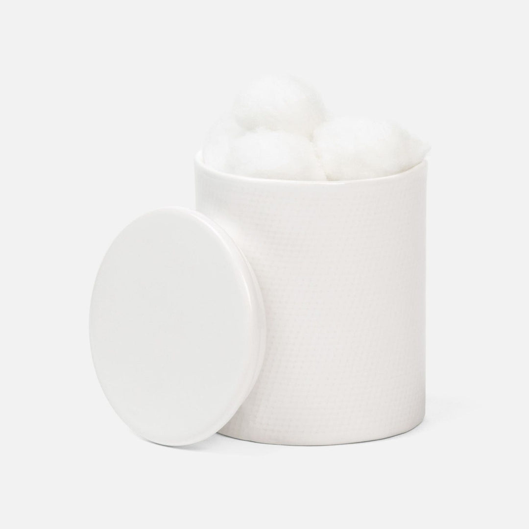 Cordoba, White Burlap, Canister, Round, Ceramic