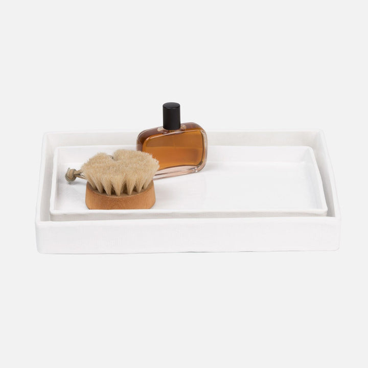 Cordoba, White Burlap, Nested Trays, Rectangular Straight, Ceramic, S/2