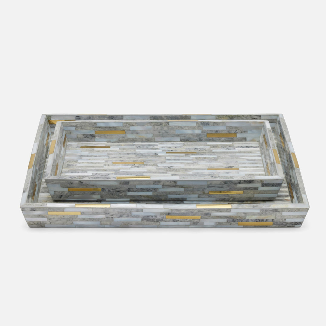Cortona, Gray, Brass Mix W/ Shell, Tray, Large, Rectangular Tapered