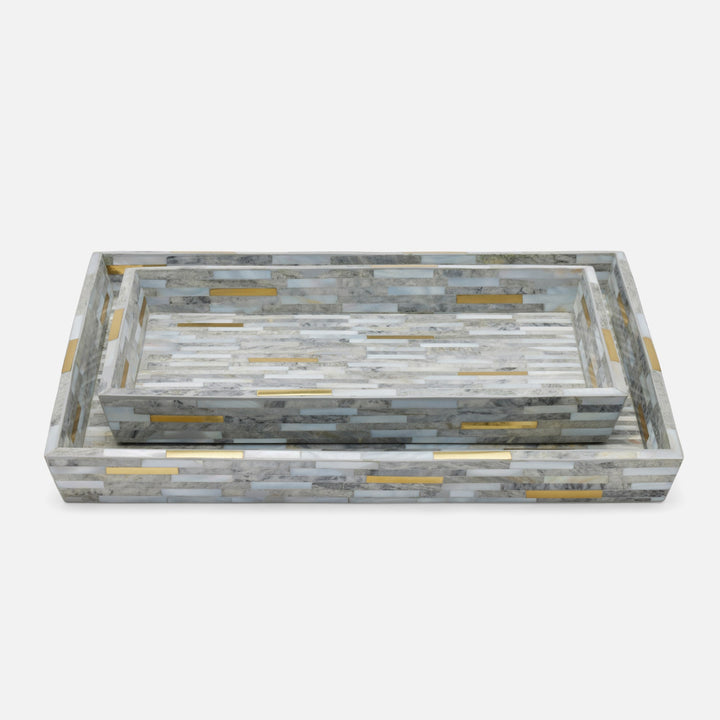 Cortona, Gray, Brass Mix W/ Shell, Tray, Large, Rectangular Tapered