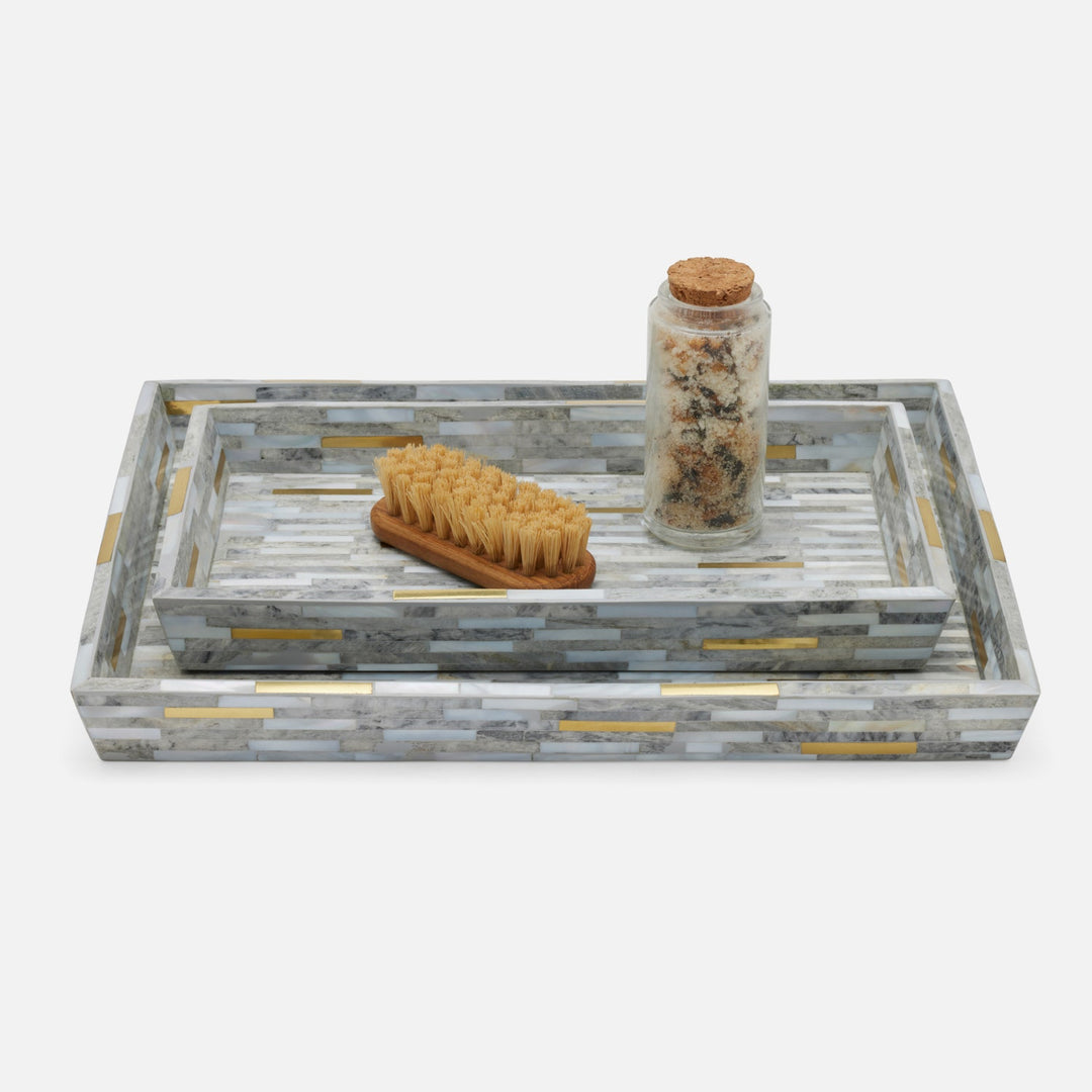 Cortona, Gray, Brass Mix W/ Shell, Tray, Large, Rectangular Tapered