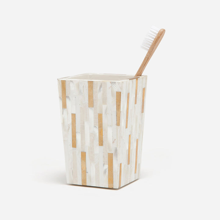 Cortona, Brass Mix W/ Shell, Brush Holder, Square Tapered, White