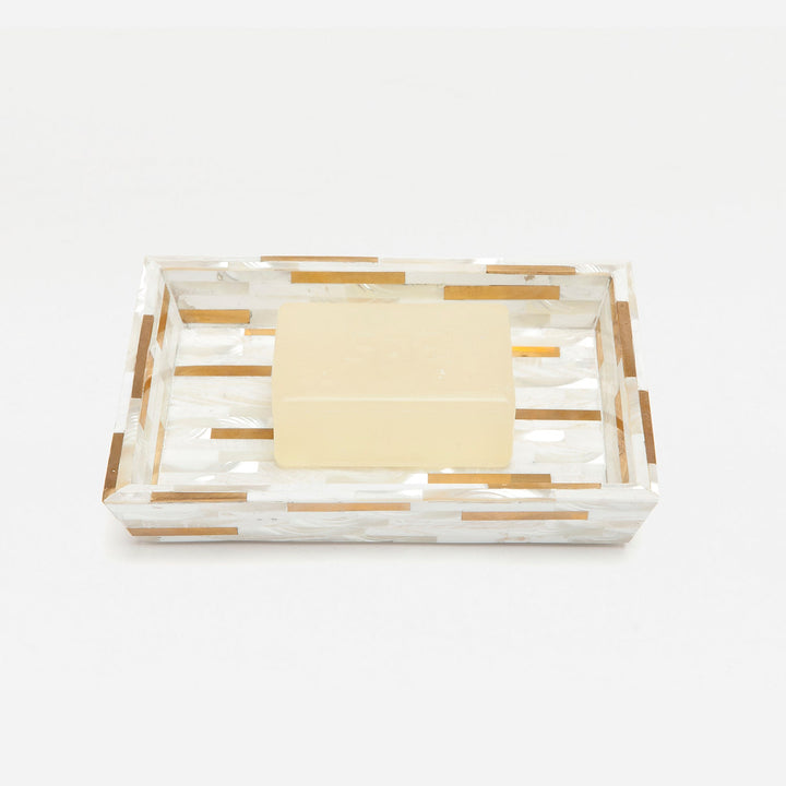 Cortona, Brass Mix W/ Shell, Soap Dish, Rectangular Tapered, White