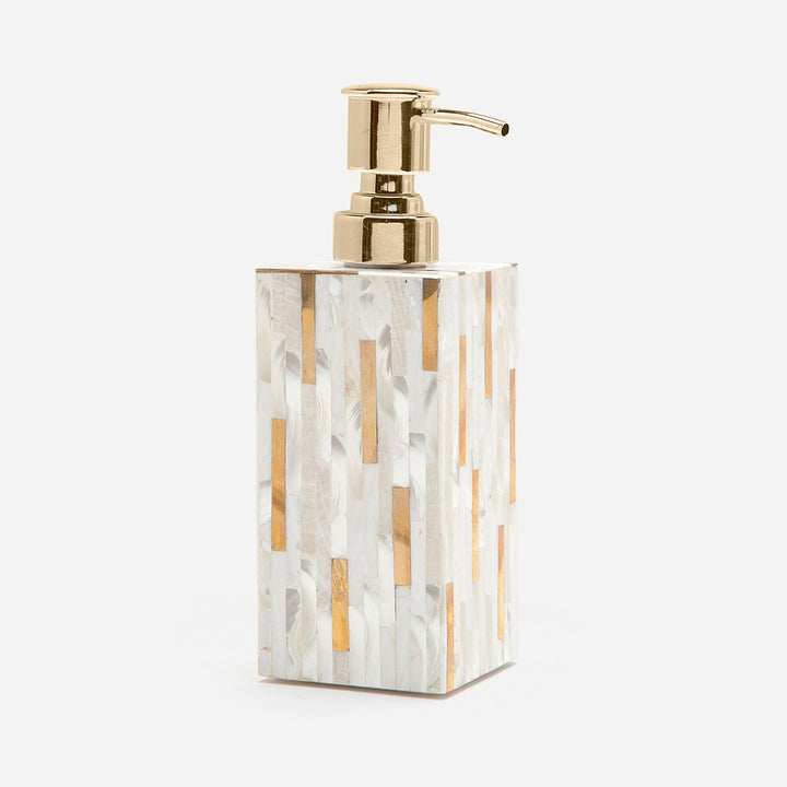 Cortona, Brass Mix W/ Shell, Soap Pump, Square Straight, White