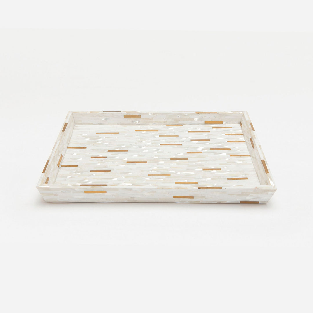Cortona, Brass Mix W/ Shell, Tray, Large, Rectangular Tapered, White