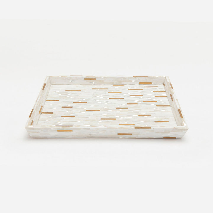 Cortona, Brass Mix W/ Shell, Tray, Large, Rectangular Tapered, White
