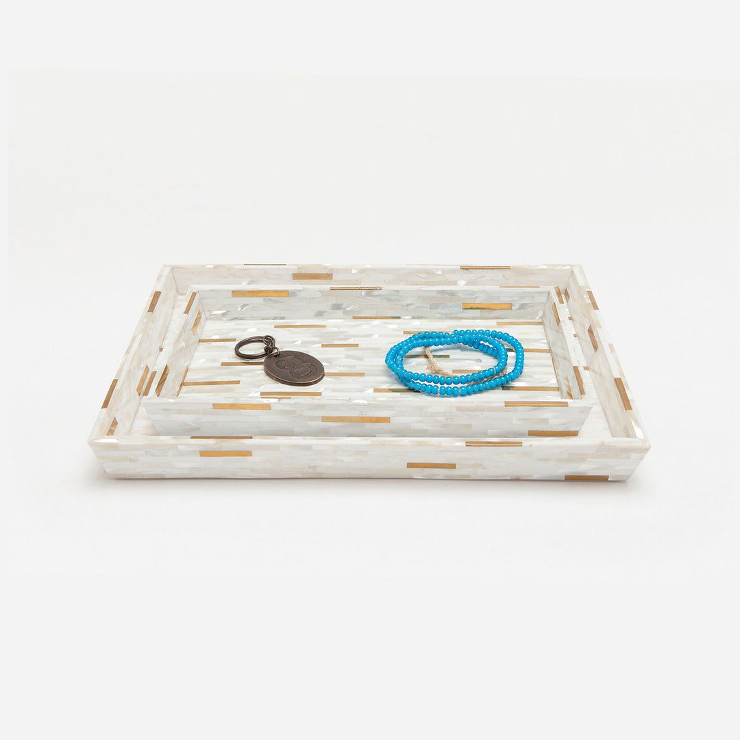 Cortona, Brass Mix W/ Shell, Tray, Large, Rectangular Tapered, White