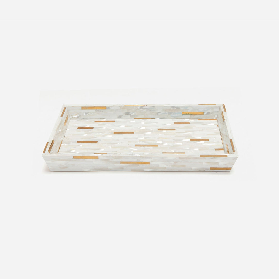 Cortona, Brass Mix W/ Shell, Tray, Small, Rectangular Tapered, White