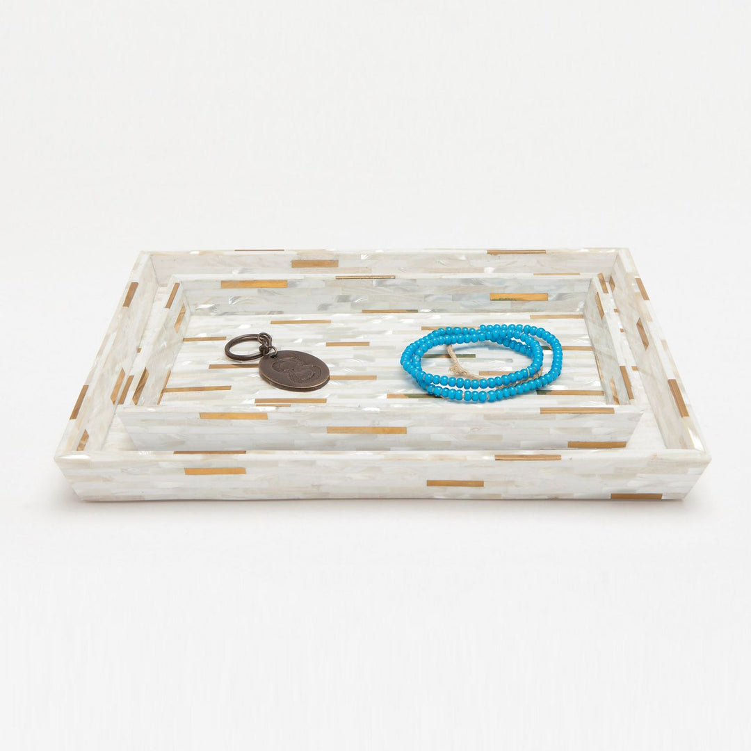 Cortona, Brass Mix W/ Shell, Tray, Small, Rectangular Tapered, White