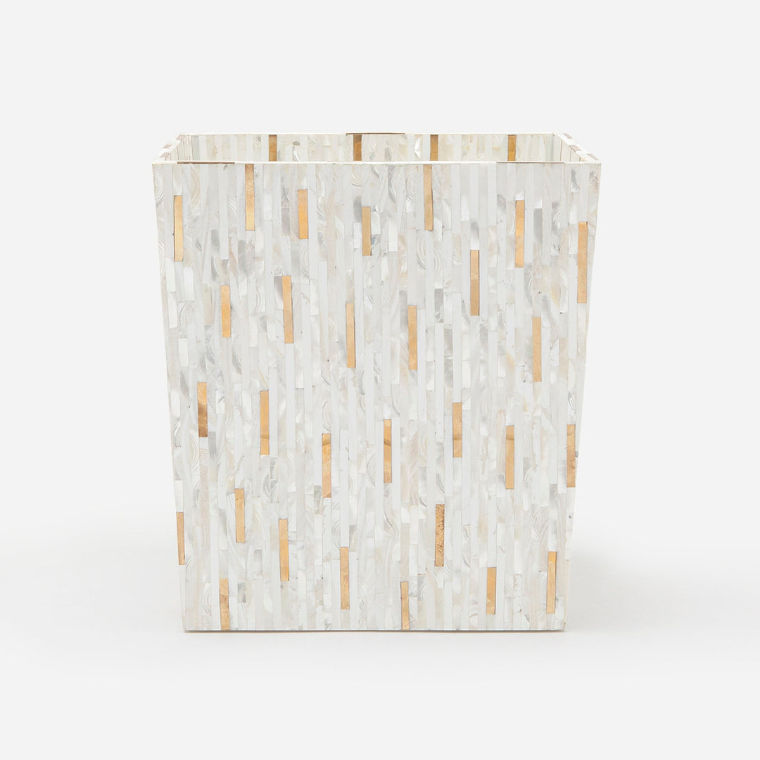 Cortona, Brass Mix W/ Shell, Wastebasket, Rectangular Tapered, White