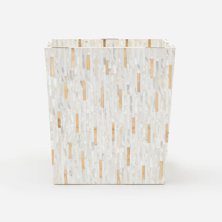 Cortona, Brass Mix W/ Shell, Wastebasket, Rectangular Tapered, White