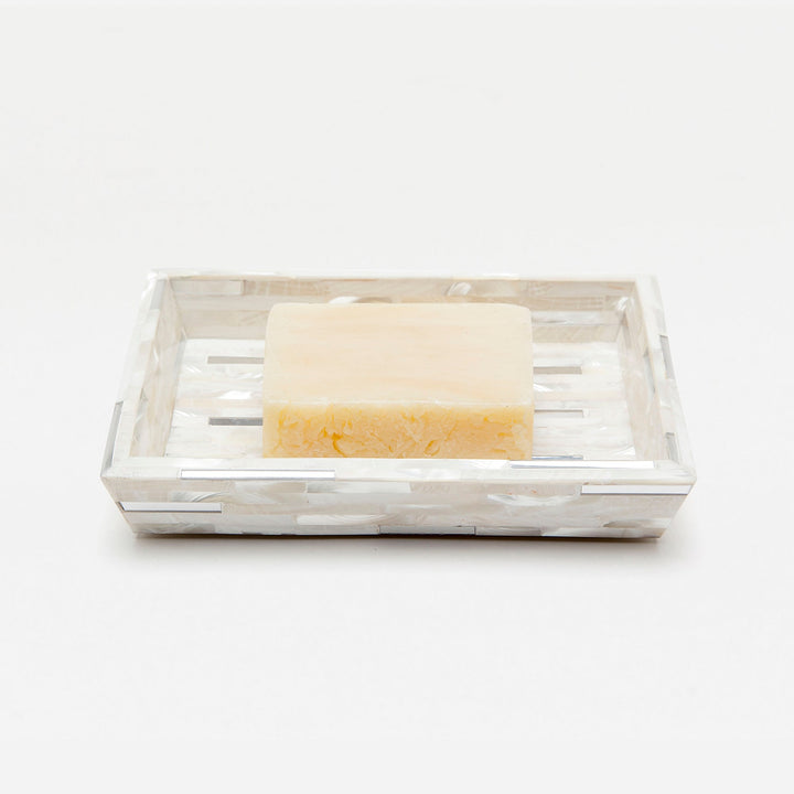 Cortona, Silver Mix W/ Shell, Soap Dish, Rectangular Tapered, White