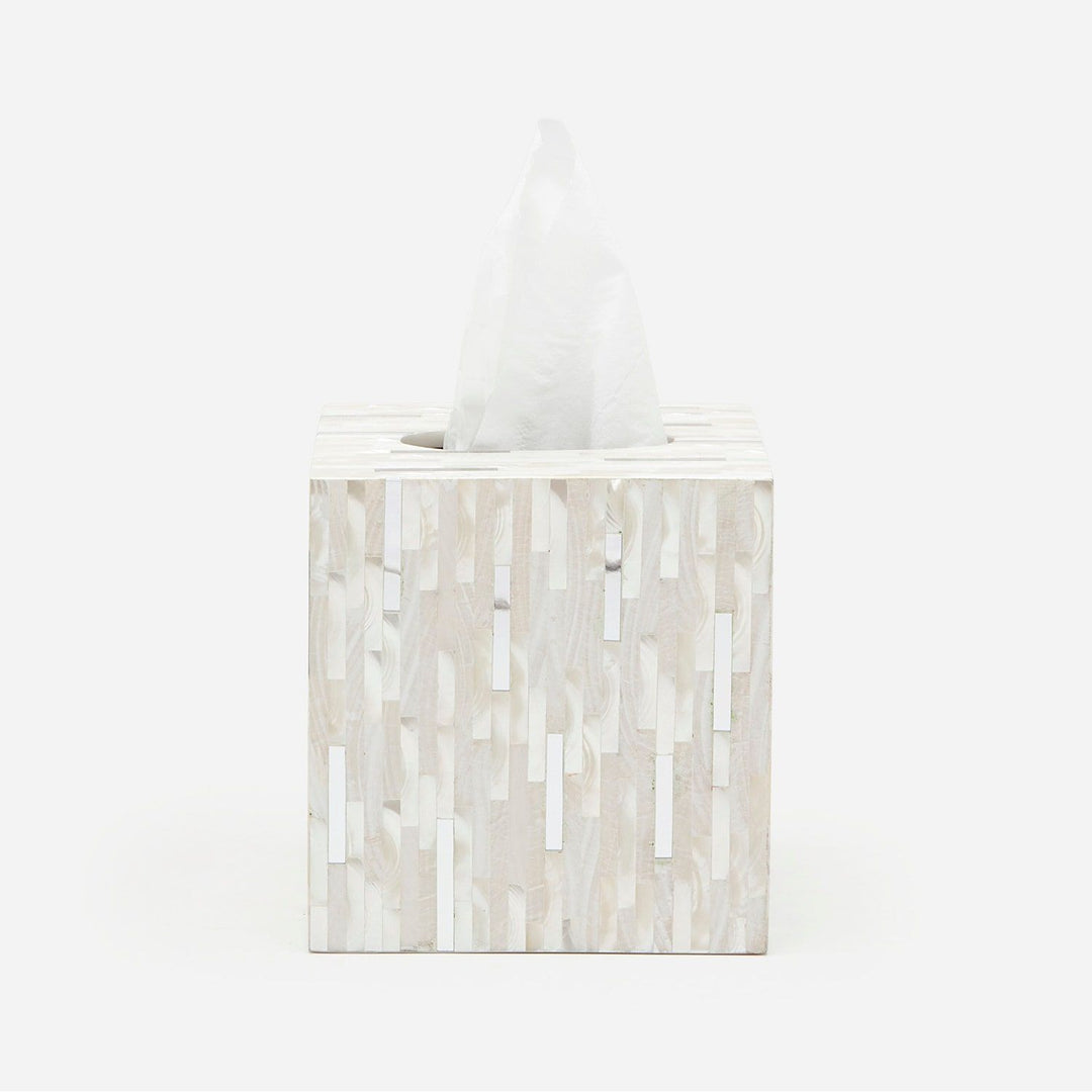 Cortona, Silver Mix W/ Shell, Tissue Box, Square Straight, White