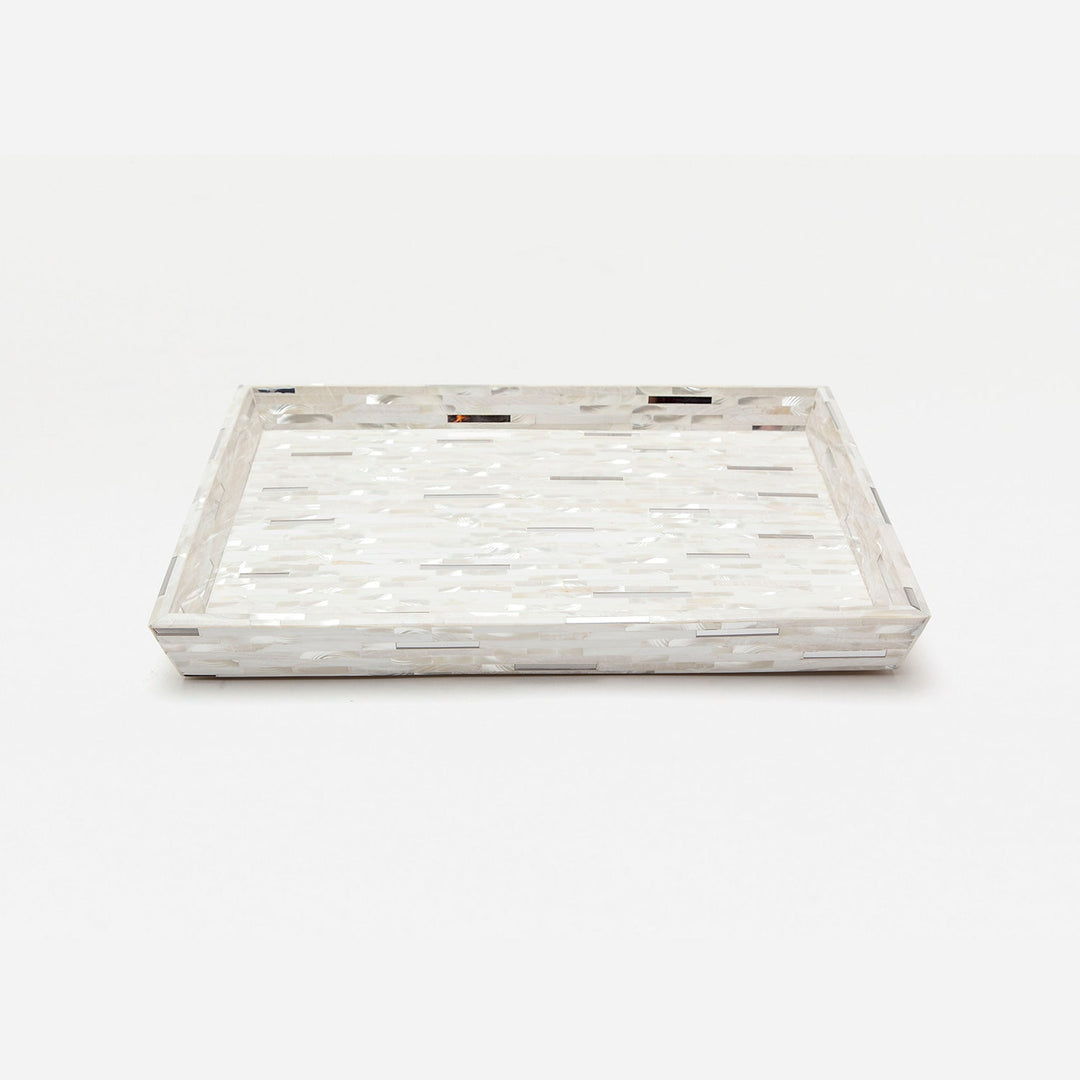Cortona, Silver Mix W/ Shell, Tray, Large, Rectangular Tapered, White