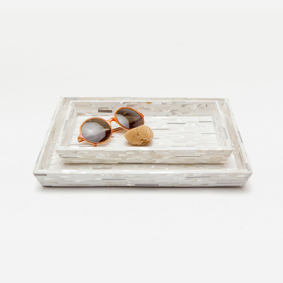 Cortona, Silver Mix W/ Shell, Tray, Large, Rectangular Tapered, White