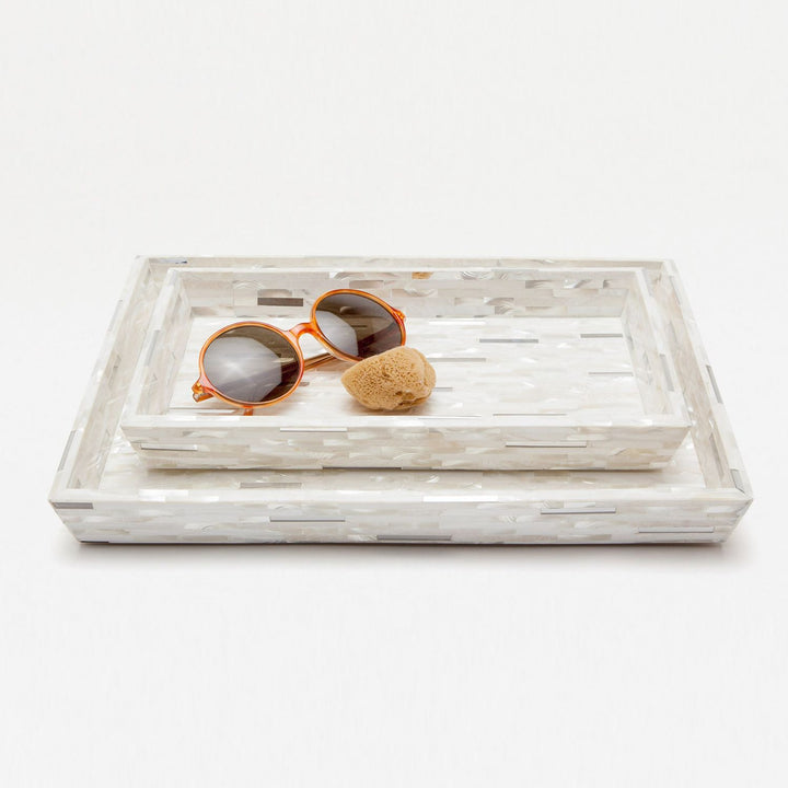Cortona, Silver Mix W/ Shell, Tray, Small, Rectangular Tapered, White