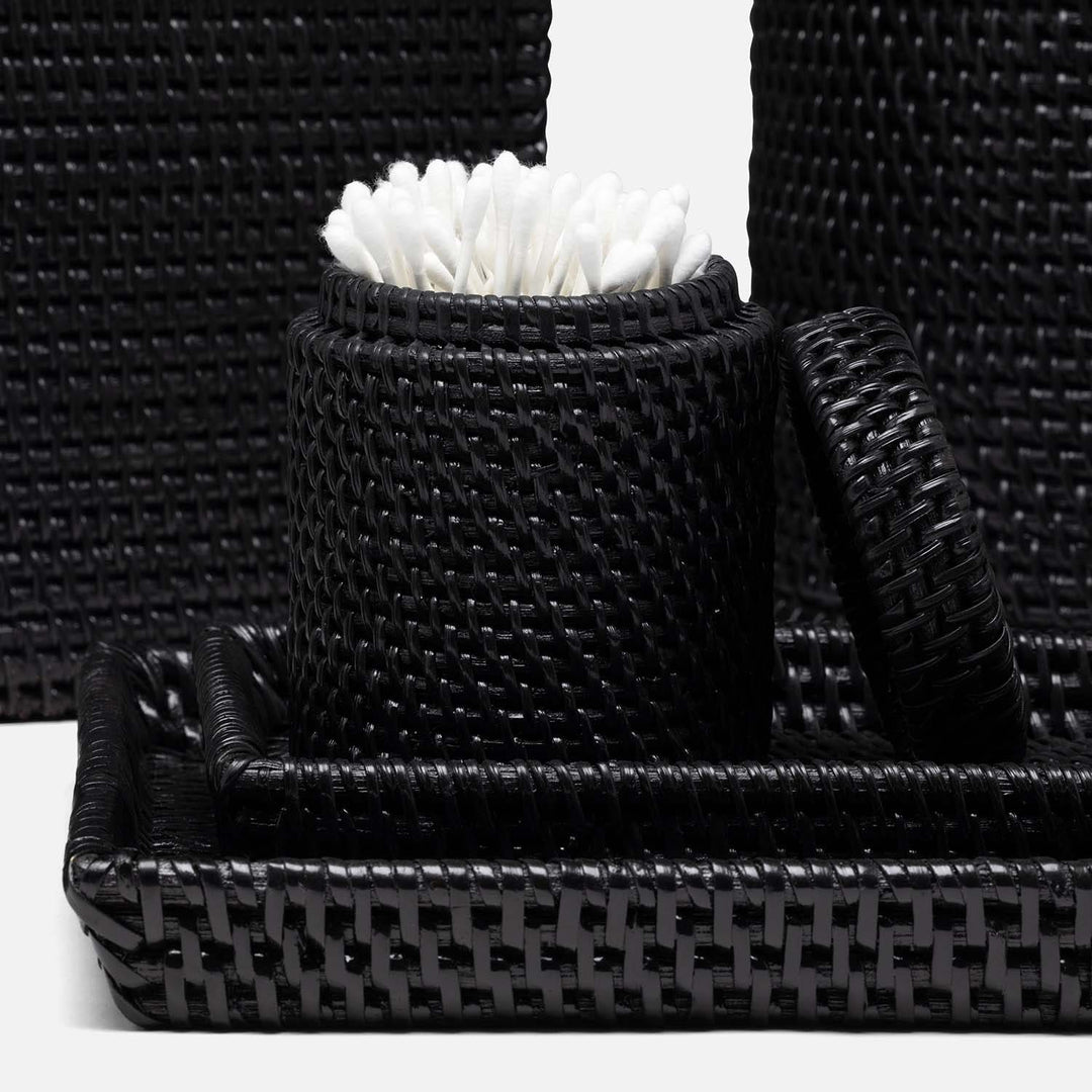 Dalton, True Black, Canister, Round, Rattan