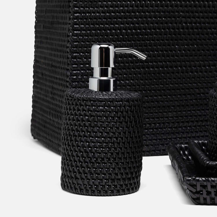 Dalton, True Black, Soap Pump, Round, Rattan